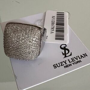 SUZY LEVIAN Sterling Silver White CZ Golden Square Ring
